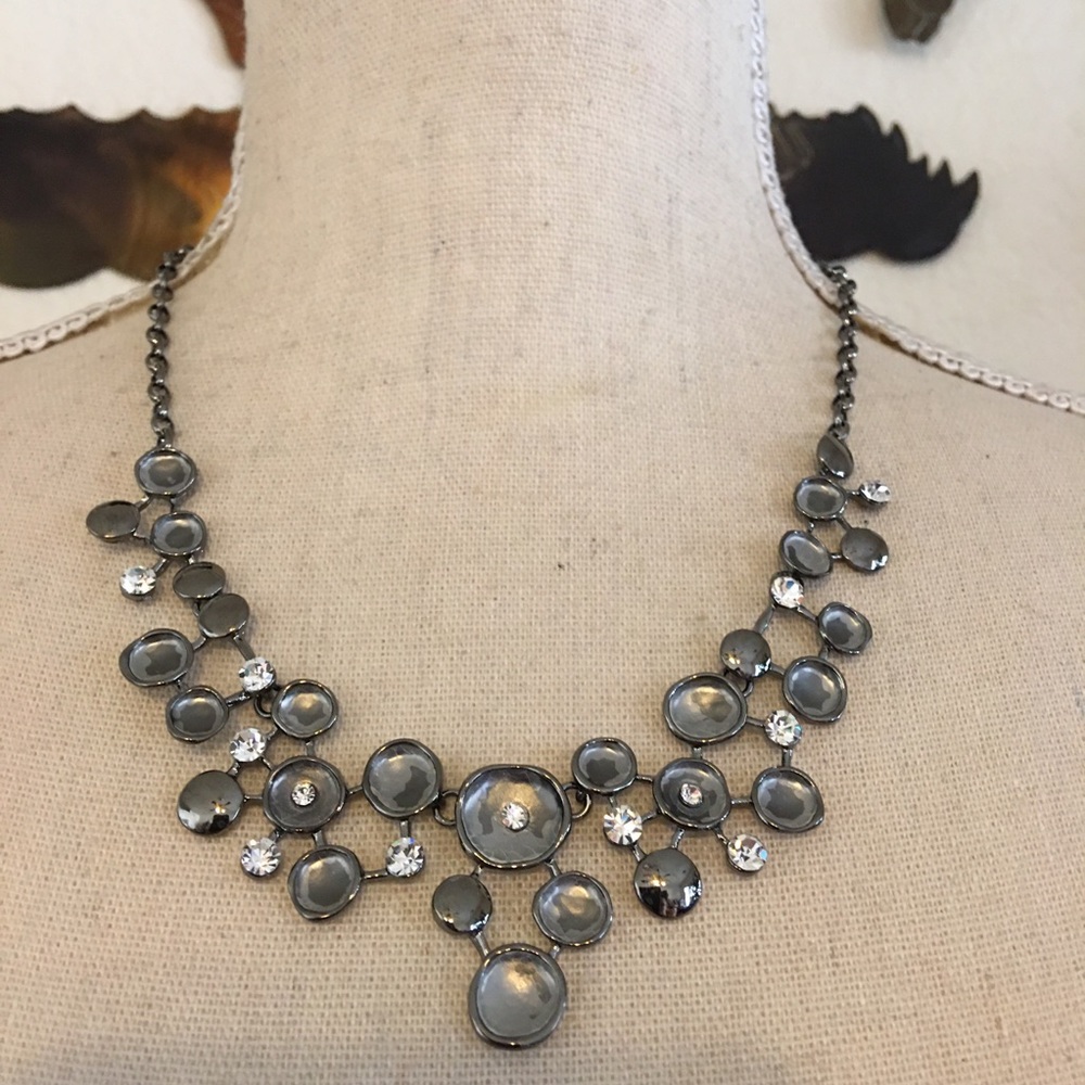Dark chrome chain link rhinestone accent necklace